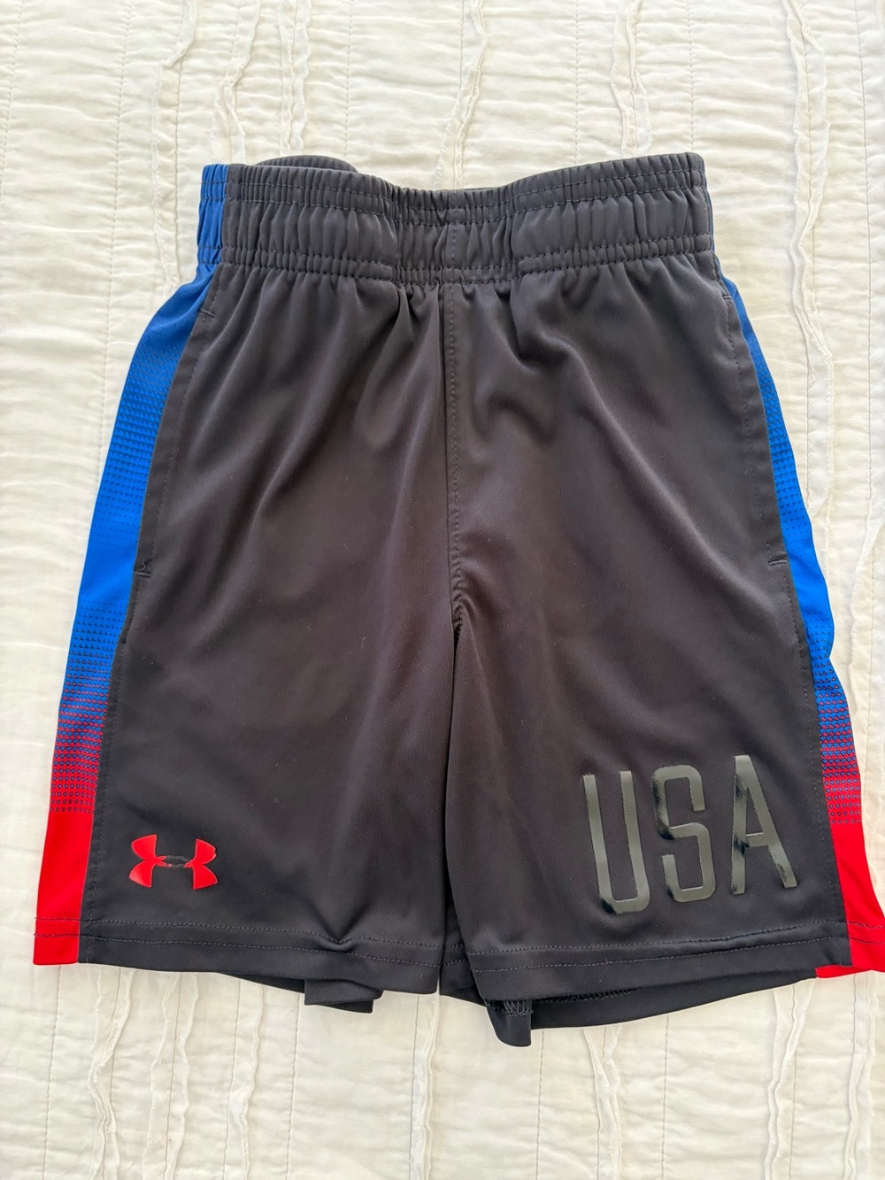 Under Armour Black Kids' Athletic Shorts with Red & Blue Side Panels